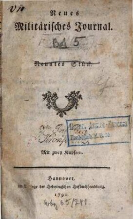 Neues militairisches Journal. 5 = St. 9 - 10. 1791