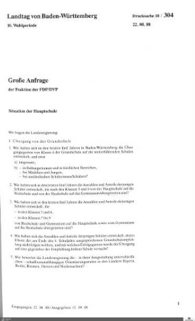 Anfrage der FDP: Situation der Hauptschule