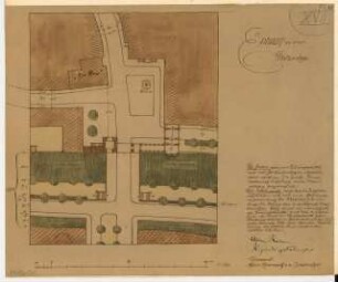Platzanlage Monatskonkurrenz März 1908: Lageplan 1:500; Maßstabsleiste, Erläuterungstext