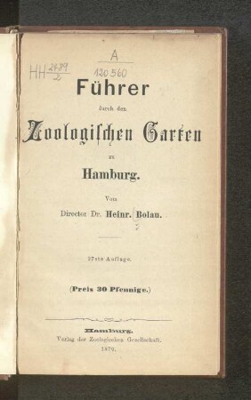 Führer durch den Zoologischen Garten zu Hamburg