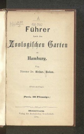 Führer durch den Zoologischen Garten zu Hamburg
