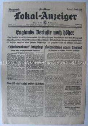 Tageszeitung "Berliner Lokal-Anzeiger" u.a. über den Luftkrieg gegen England