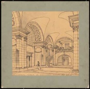 Großherzogliches Museum, Darmstadt Ausführungsprojekt ab 1896: Eingangshalle: perspektivische Innenansicht