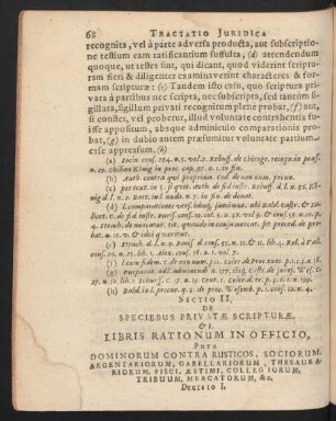 Sectio II. De Speciebus Privatae Scripturae, & Libris Rationum In Officio ...