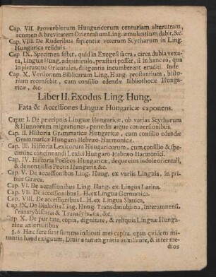 Liber II. Exodus Ling. Hung. Fata & Accessiones Linguae Hungaricae exponens