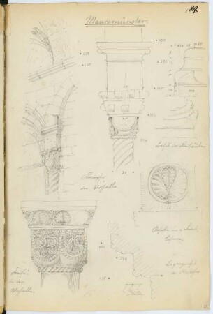 Klosterkirche, Maursmünster: Details (aus: Skizzen- und Fotoalbum 7)