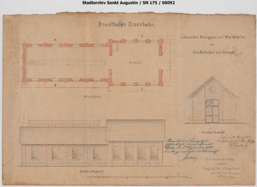 Hennef, Güterbahnhof, Lokomotivschuppen mit Werkstätte