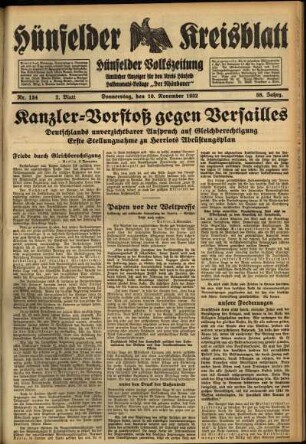 Zweite Ausgabe vom Donnerstag, den 10. November 1932.