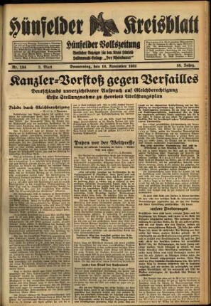 Zweite Ausgabe vom Donnerstag, den 10. November 1932.