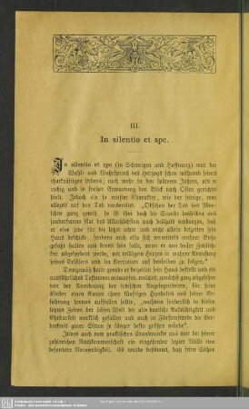 III. In silentio et spe.