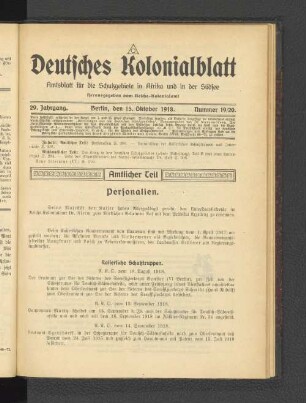 15. Oktober 1918. Nummer 19/20.