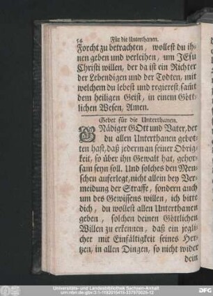 Gebet für die Unterthanen.