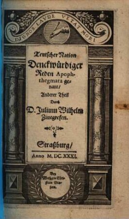 Der Teutschen Scharpfsinnige Kluge Sprüch, Apophthegmata genannt, 2