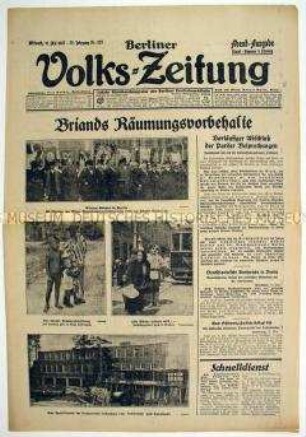 Berliner Volks-Zeitung u.a. zur französischen Rheinlandbesetzung