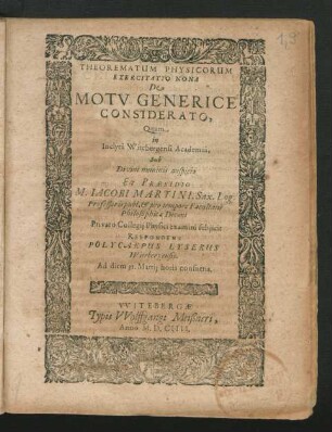 Theorematum Physicorum Exercitatio Nona De Motu Generice Considerato