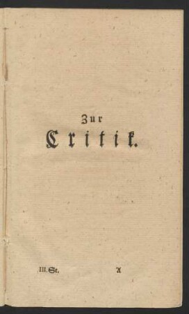 Zur Critik