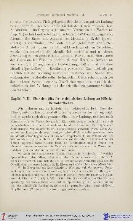 Kapitel VIII. Über den Sitz freier elektrischer Ladung an Flüssigkeitsoberflächen