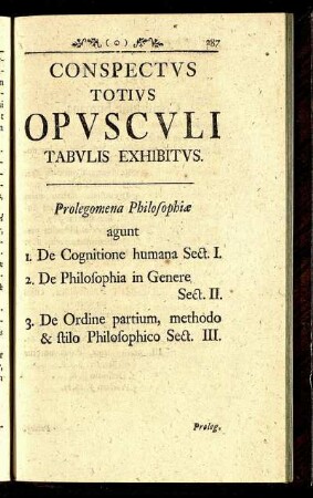 Conspectus Totius Opusculi Tabulis Exhibitus.