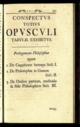 Conspectus Totius Opusculi Tabulis Exhibitus.