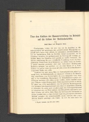 Über den Einfluss der Massenverteilung im Molekül auf die Grösse der Molekularkräfte.