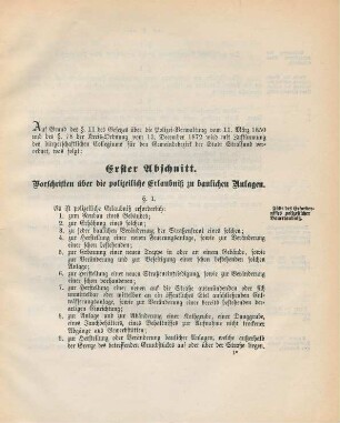 Erster Abschnitt. Vorschriften über die polizeiliche Erlaubniß zu baulichen Anlagen