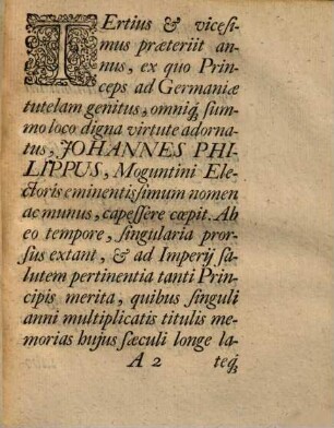 Reverendissimo Et Celsissimo Principi Ac Domino, Domino Lothario Friderico Episcopo Spirensi ... Vitam, felices annos, gloriam ac salutem perpetuam!