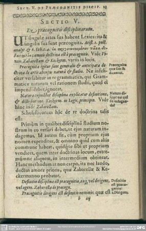 Sectio V. De praecognitis disciplinarum