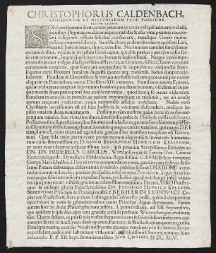 Christophorus Caldenbach, Eloquentiae Et Historiarum Prof. Publicus, Lectori Salutem