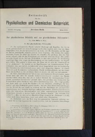 Zur physikalischen Didaktik und zur physikalischen Philosophie.