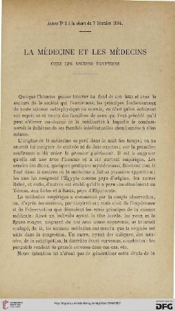3.Ser. 5.1894: La médecine et les médecins chez les anciens égyptiens
