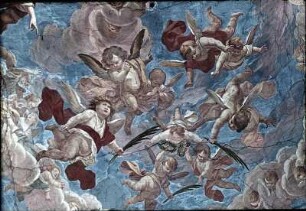 Steinigung des heiligen Stephanus und seine Vision des sich öffnenden Himmels mit Christus und dem Heiligen Geist