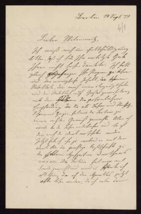 Nr. 3: Brief von Eugen Bormann an Ulrich von Wilamowitz-Moellendorff, Berlin, 19.9.1879