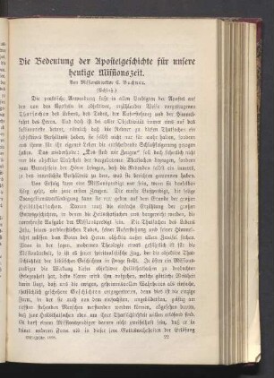Die Bedeutung der Apostelgeschichte für unsere heutige Missionszeit (Schluß)