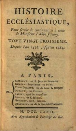 Histoire Ecclésiastique, 23. Depuis l'an 1456. jusqu'en 1484.