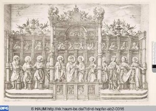 Ein Chorgestühl mit Christus und zehn Heiligen