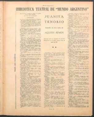 Juanita Tenorio : Biblioteca teatral de "Mundo Argentino"