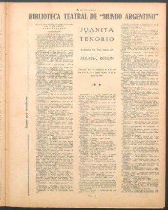 Juanita Tenorio : Biblioteca teatral de "Mundo Argentino"