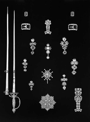 Die Diamant-Rauten-Garnitur : Diamant-Rauten-Garnitur des sächsischen Kronschatzes. Gold, Silber, Email, Edelsteine. Dresden, 18. Jahrhundert