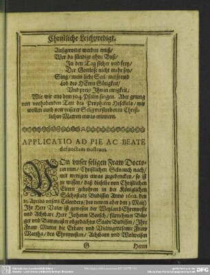 Lebenslauf : Applicatio Ad Pie Ac Beate defunctam nostram
