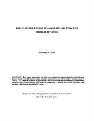 Public Sector Pricing Behaviour and Inflation Risk Premium in Turkey
