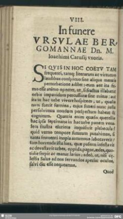 VIII. In funere Ursulae Bergomannae Dn. M. Joachimi Carusii uxoris
