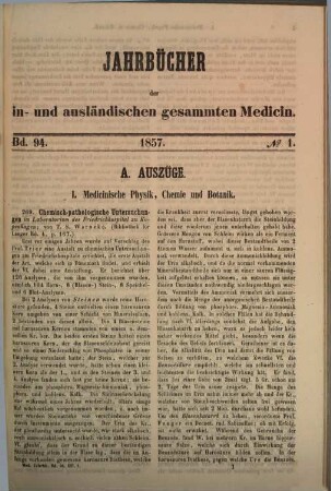 Schmidt's Jahrbücher der in- und ausländischen gesammten Medicin. 94. 1857
