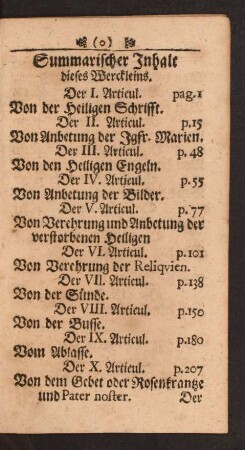Summarischer Inhalt dieses Werckleins.