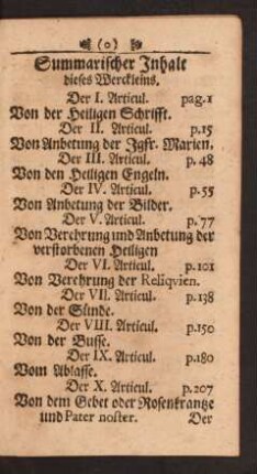 Summarischer Inhalt dieses Werckleins.