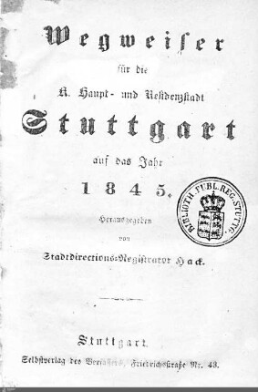 1845: Stuttgarter Adressbücher, 1845