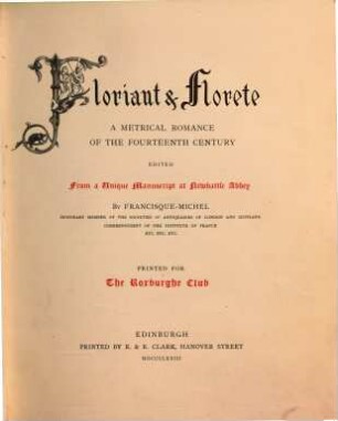Floriant et Florete : a metrical romance of the 14. century