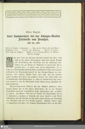 Elftes Kapitel. Karl Kammerherr bei der Königin-Mutter Friederike von Preußen. 1802 bis 1805