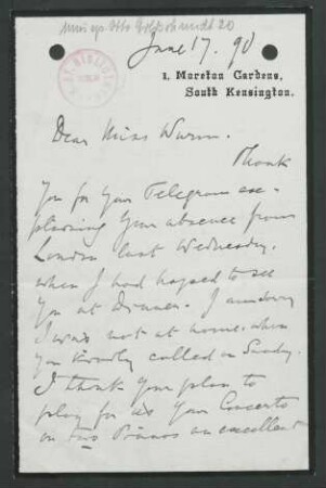 Brief an Mary Wurm : 17.06.1890