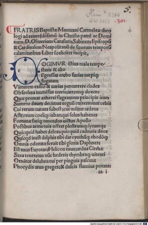 De suorum temporum calamitatibus : gewidmet Kardinal Oliverius Carafa. Mit Gedicht an Jacobus Maria de Lino von Franciscus Ceretus