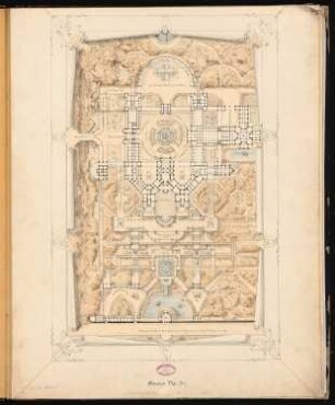 Fürstliches Schloss auf dem Brauhausberg, Potsdam Schinkelwettbewerb 1862: Lageplan; Maßstabsleiste